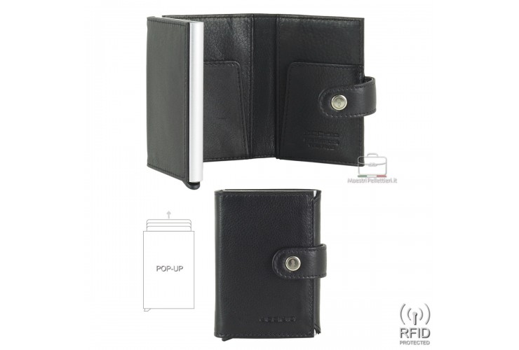DODENSHA MagSnap Portafoglio da uomo sottile con scomparto per monete, portafogli da uomo per 10 carte di credito, chiusura magnetica, portamonete, protezione RFID (Giallo Nero