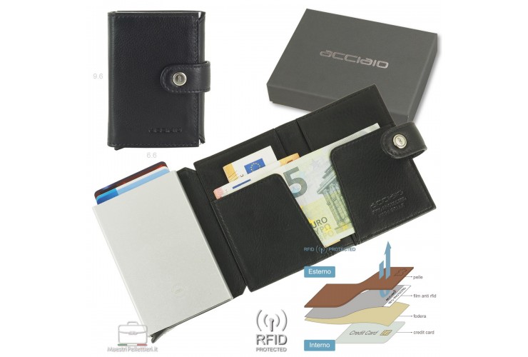Popup men's wallet Rfid mini in soft leather Black