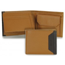 Men's RFID wallet with coinpocket and flap bifold 7c/c in leather Brown