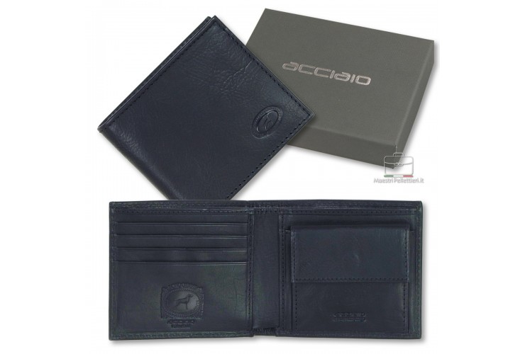 Portafoglio uomo piccolo anti-rfid in pelle di vitello Blu Portafoglio uomo piccolo anti-rfid in pelle di vitello Blu