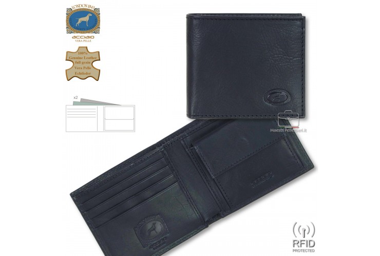Portafoglio uomo piccolo anti-rfid in pelle di vitello Blu Portafoglio uomo piccolo anti-rfid in pelle di vitello Blu
