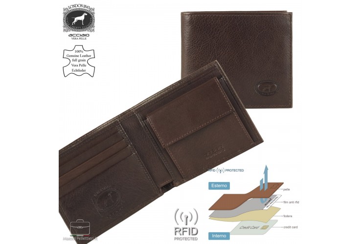 Portafoglio uomo piccolo anti-rfid in pelle di vitello Marrone Portafoglio uomo piccolo anti-rfid in pelle di vitello Marrone