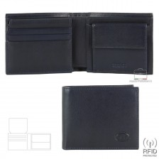 Men's wallet anti-rfid 8cc coin pocket and flap in leather Blue