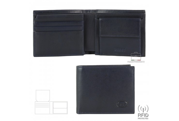 Herren Portemonnaie Anti-Rfid 8kk münzfach und Klappe aus Leder Blau Herren Portemonnaie Anti-Rfid 8kk münzfach und Klappe aus Leder Blau