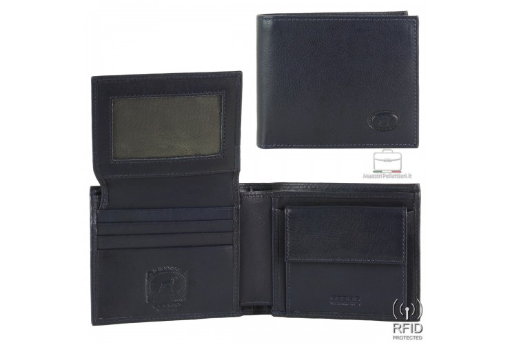 Herren Portemonnaie Anti-Rfid 8kk münzfach und Klappe aus Leder Blau Herren Portemonnaie Anti-Rfid 8kk münzfach und Klappe aus Leder Blau