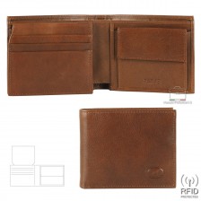 Men's wallet anti-rfid 8cc coin pocket and flap in leather Brown/Chestnut
