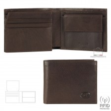 Men's wallet anti-rfid 8cc coin pocket and flap in leather Brown/Moka