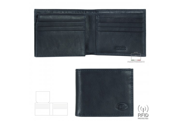 Portafoglio uomo anti-rfid 12cc con ribaltina in pelle Blu Portafoglio uomo anti-rfid 12cc con ribaltina in pelle Blu