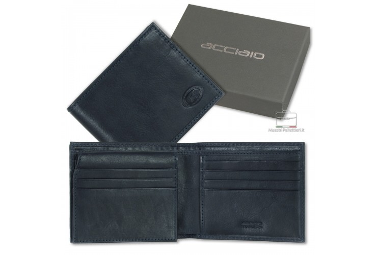 Portafoglio uomo anti-rfid 12cc con ribaltina in pelle Blu Portafoglio uomo anti-rfid 12cc con ribaltina in pelle Blu