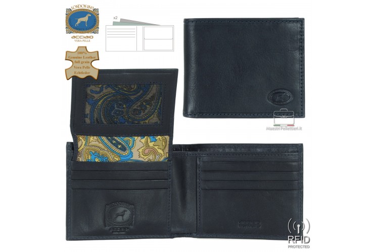 Portafoglio uomo anti-rfid 12cc con ribaltina in pelle Blu Portafoglio uomo anti-rfid 12cc con ribaltina in pelle Blu