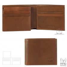 Men's wallet anti-rfid 12cc with flap in leather Brown/Chestnut