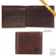 Men's wallet anti-rfid 12cc with flap in leather Brown/Chestnut