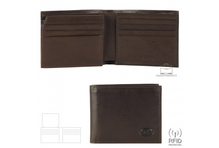 Portafoglio uomo anti-rfid 12cc con ribaltina in pelle Marrone/Moka