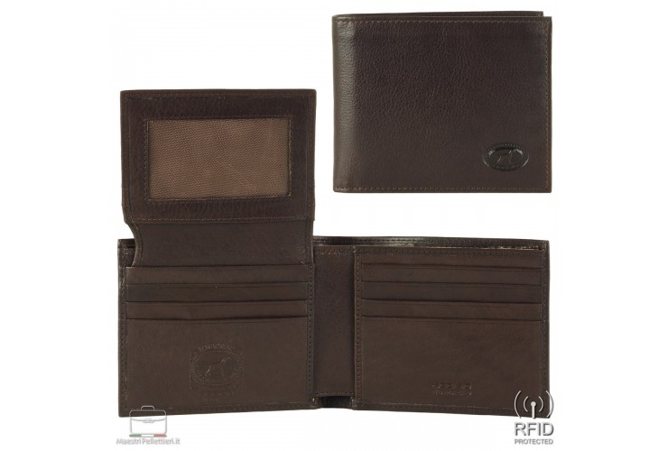 Portafoglio uomo anti-rfid 12cc con ribaltina in pelle Marrone/Moka