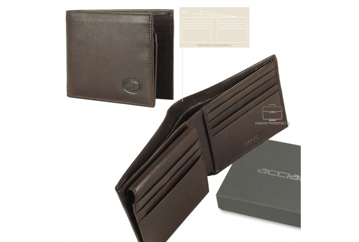 Portafoglio uomo anti-rfid 12cc con ribaltina in pelle Marrone/Moka