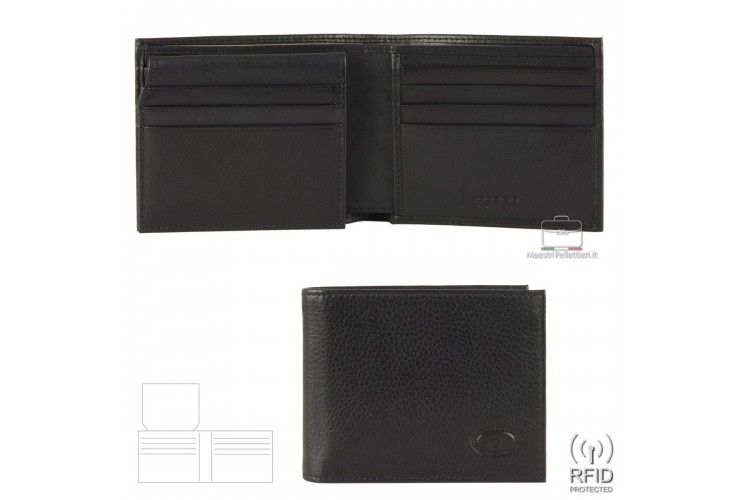 Herren Portemonnaie Anti-Rfid 12kk mit Klappe aus Leder Schwarz
