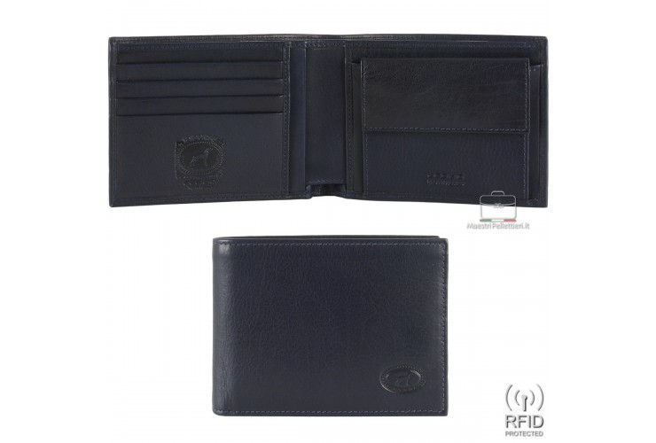 Portafoglio uomo classico anti-rfid 7cc con portamonete in pelle Blu Portafoglio uomo classico anti-rfid 7cc con portamonete in pelle Blu
