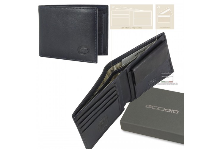Men's wallet classic anti-rfid 7cc coin pocket in leather Blue
