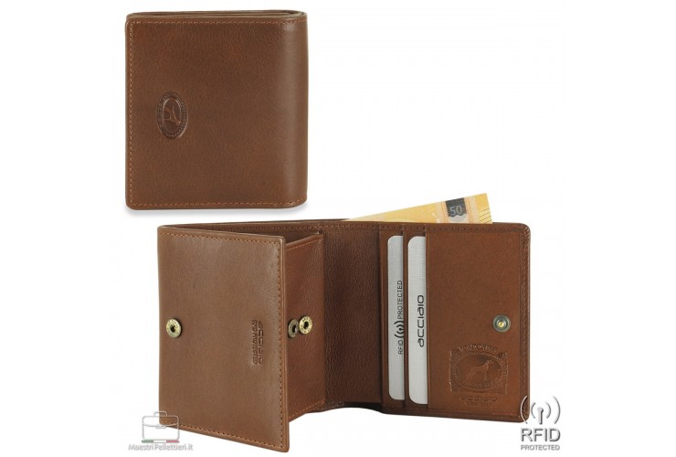 Small mini wallet with box coinpocket and 3 cards - Italian vegetable leather Brown