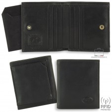 Men's pocket wallet with outside coin box Rfid leather Black