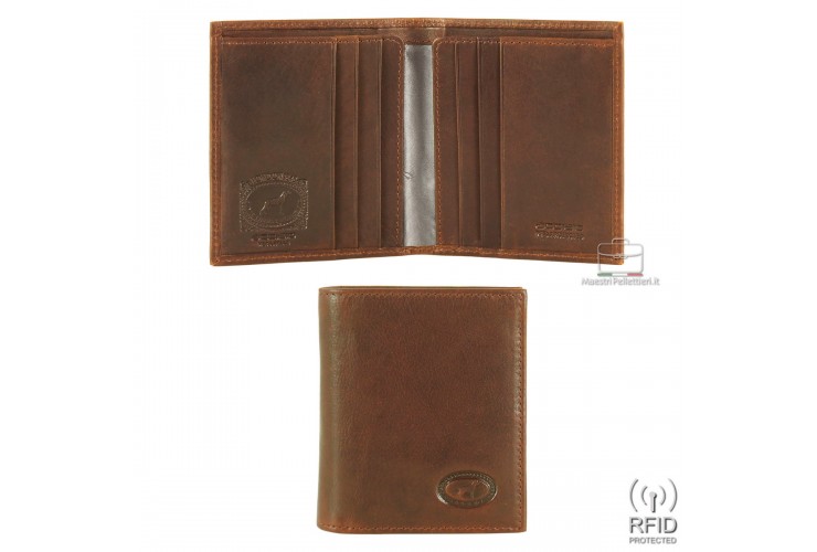 Mini Herren portemonnaie schlankes design 6 c/c Leder Kastanie