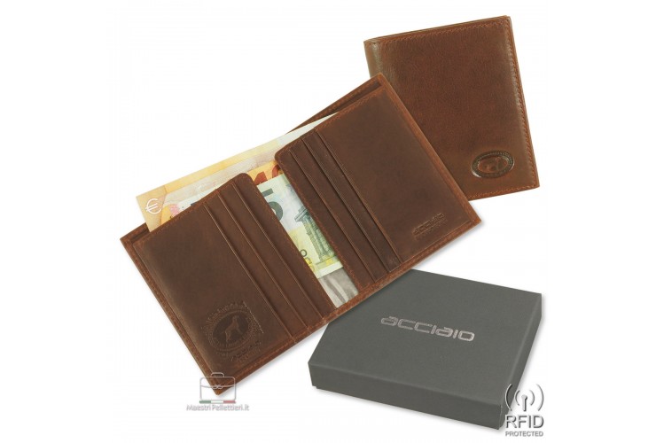 Mini Herren portemonnaie schlankes design 6 c/c Leder Kastanie