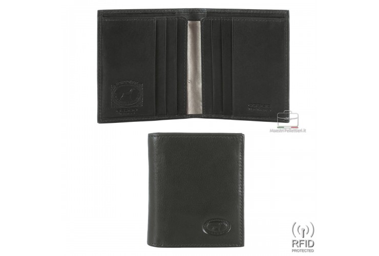 Mini Herren portemonnaie schlankes design 6 c/c Leder Schwarz