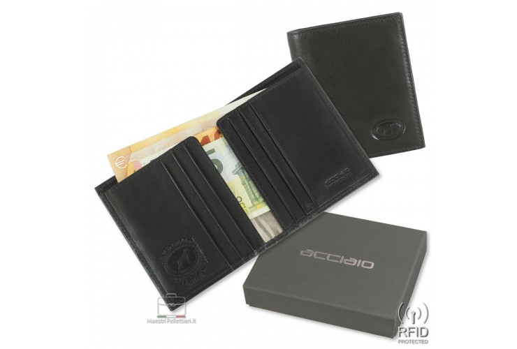 Mini Herren portemonnaie schlankes design 6 c/c Leder Schwarz