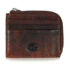 Men's Slim wallet card with zip in leather Brown