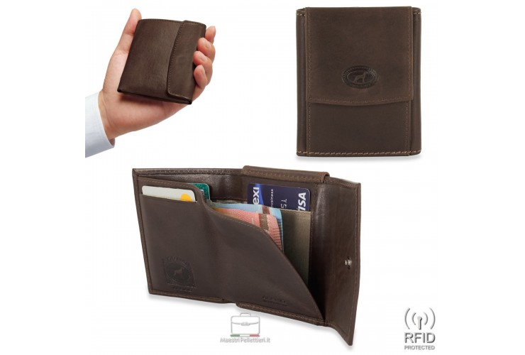 Mini Portmonee Geldbörse rfid, leder Moka/Braun