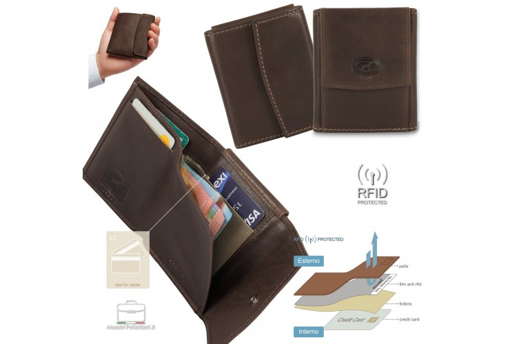 Mini Portmonee Geldbörse rfid, leder Moka/Braun