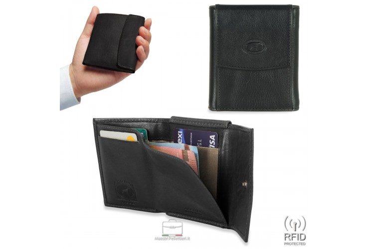 Mini Portmonee Geldbörse rfid, leder Schwarz Mini Portmonee Geldbörse rfid, leder Schwarz