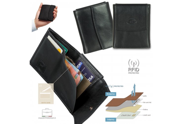 Mini Portmonee Geldbörse rfid, leder Schwarz Mini Portmonee Geldbörse rfid, leder Schwarz