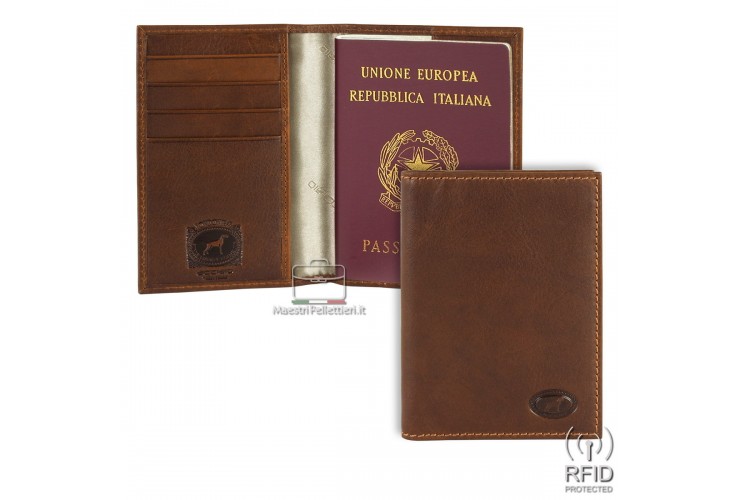 Passport holder case in leather 4 cards rfid Brown/Chestnut