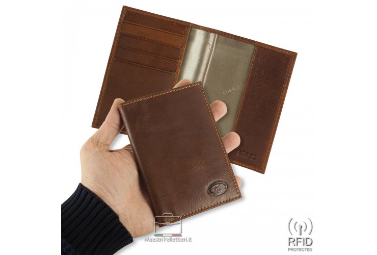Passport holder case in leather 4 cards rfid Brown/Chestnut