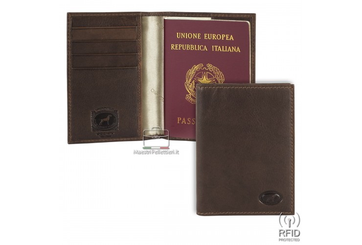 Portapassaporto in pelle marrone, portafoglio da viaggio