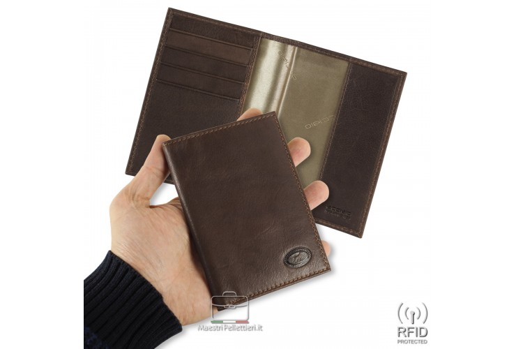 Passport holder case in leather 4 cards rfid Brown/Moka