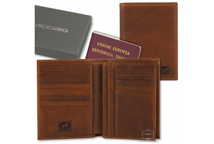 Portafoglio da viaggio tascone Passaporto 12cc pelle Marrone/Castagno Portafoglio da viaggio tascone Passaporto 12cc pelle Marrone/Castagno