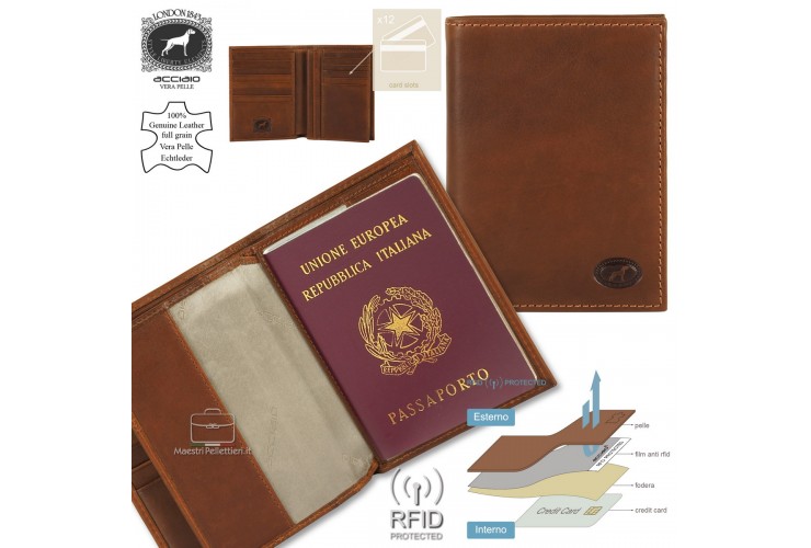 Portafoglio da viaggio tascone Passaporto 12cc pelle Marrone/Castagno Portafoglio da viaggio tascone Passaporto 12cc pelle Marrone/Castagno