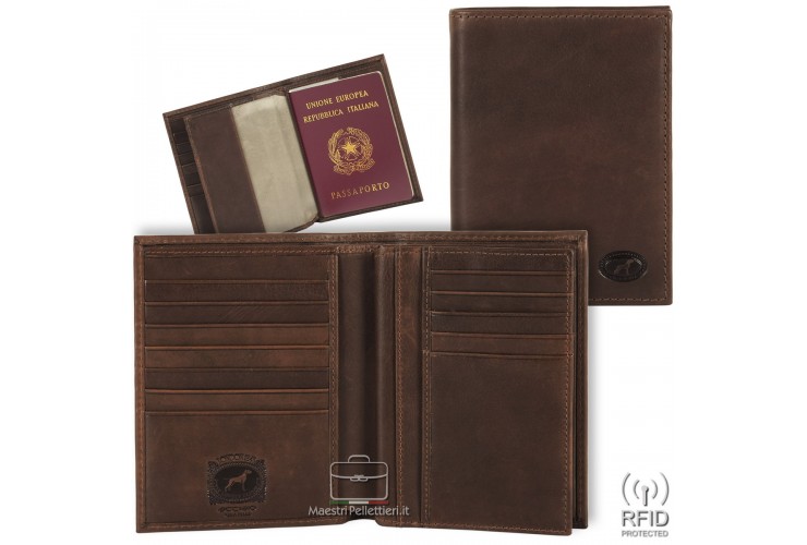 Portafoglio da viaggio tascone Passaporto 12cc pelle Marrone/Moka Portafoglio da viaggio tascone Passaporto 12cc pelle Marrone/Moka