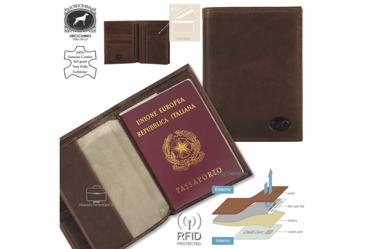 Portafoglio da viaggio tascone Passaporto 12cc pelle Marrone/Moka Portafoglio da viaggio tascone Passaporto 12cc pelle Marrone/Moka