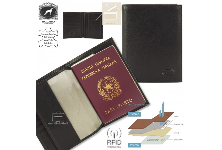 Portafoglio da viaggio tascone Passaporto 12cc pelle Nero Portafoglio da viaggio tascone Passaporto 12cc pelle Nero