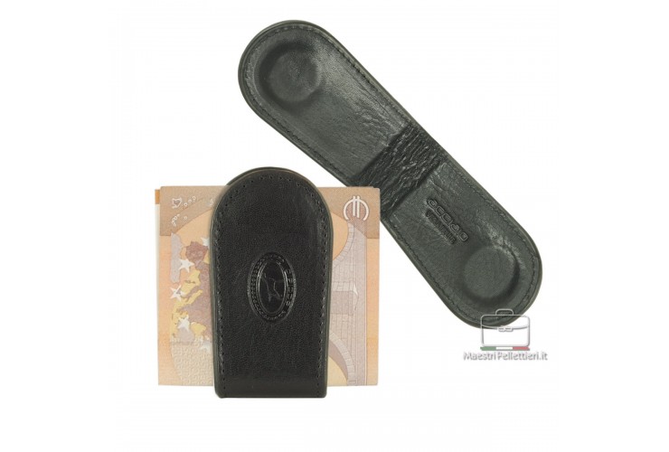Fermasoldi magnetico in pelle clip Nero