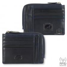Men's Slim wallet with zip for many cards in leather Blue