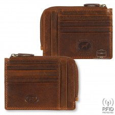 Men's Slim wallet with zip for many cards in leather Brown/Chestnut