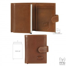 Popup men's wallet Rfid pocket size in leather Brown/Chestnut