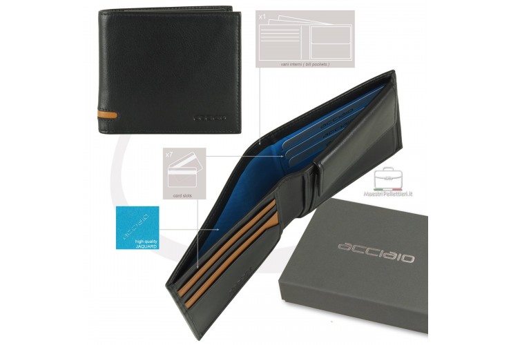 Men's small wallet in leather 7 cards with coin pocket Black Men's small wallet in leather 7 cards with coin pocket Black