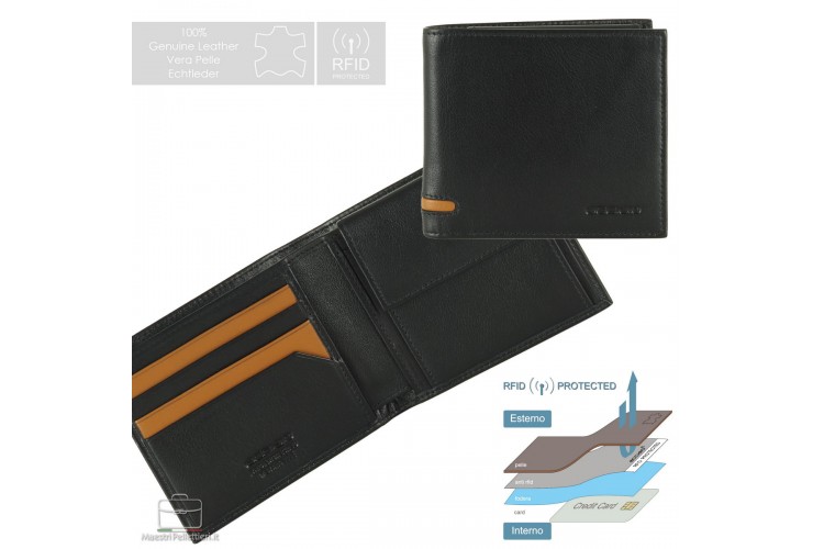 Men's small wallet in leather 7 cards with coin pocket Black Men's small wallet in leather 7 cards with coin pocket Black