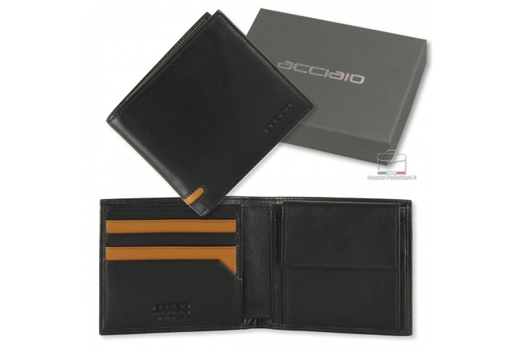 Men's small wallet in leather 7 cards with coin pocket Black Men's small wallet in leather 7 cards with coin pocket Black