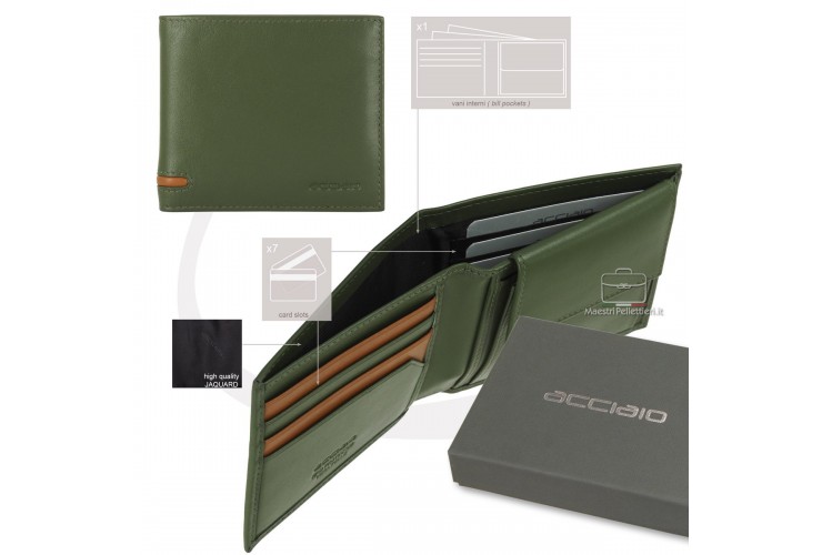 Portafoglio piccolo da uomo 7 carte e portamonete Verde Portafoglio piccolo da uomo 7 carte e portamonete Verde